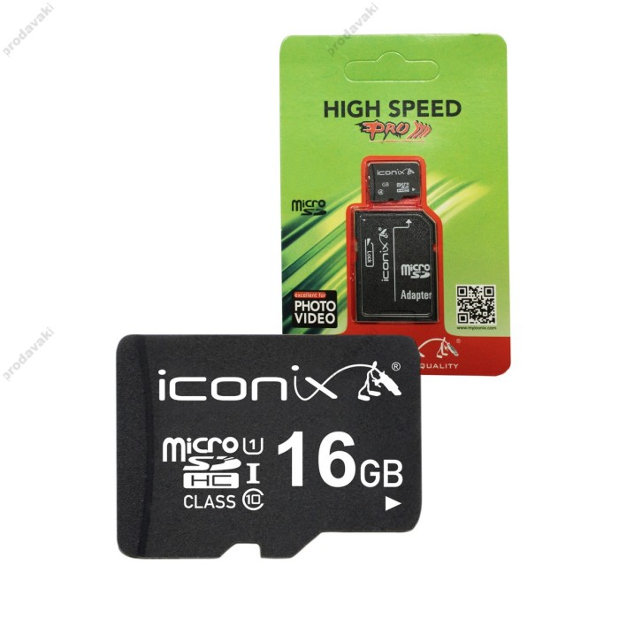 Карта пам'яті microSDHC 16Gb ICONIX (Class 10) + Adapter SD