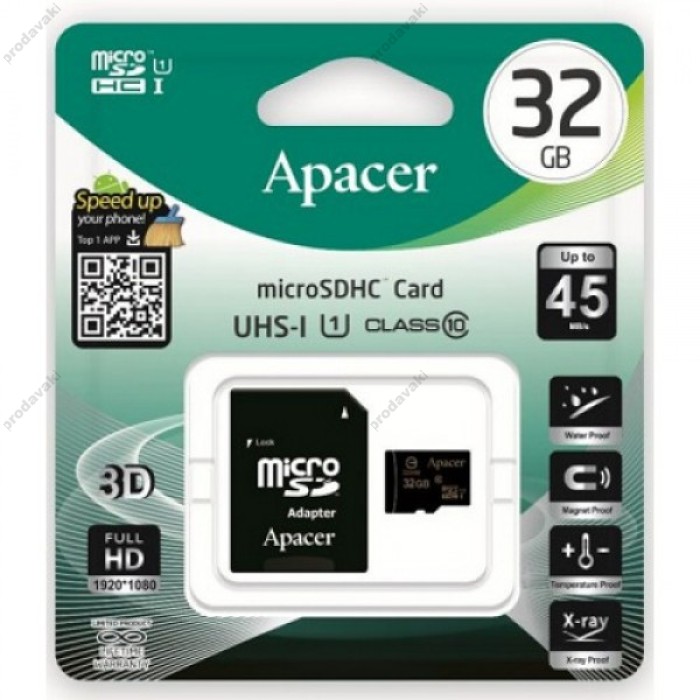 Карта пам'яті microSDHC 32Gb Apaser (UHS-1)class10 (adapter SD)