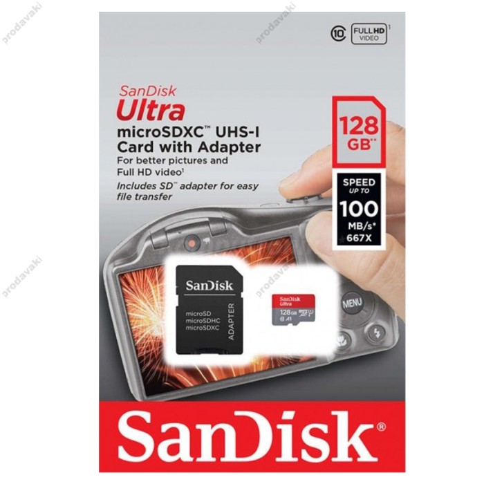 Карта пам'яті microSDHC 128Gb SanDisk Ultra A1 (Class 10) (100Mb/s) + Adapter SD