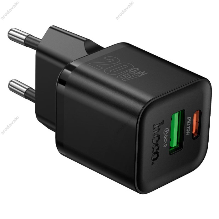 Мережевий зарядний пристрій HOCO N65 Ingenious PD charger Lightning cable 20W Black