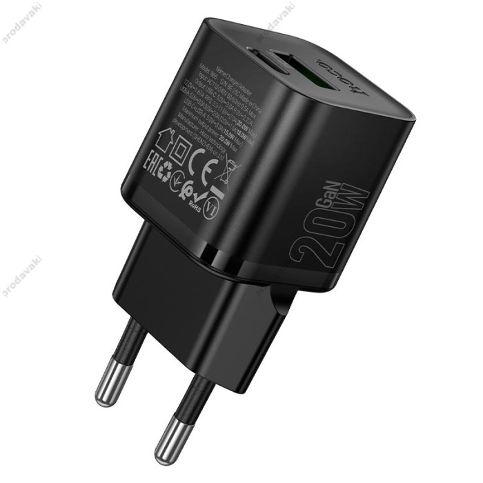 Мережевий зарядний пристрій HOCO N65 Ingenious PD charger Lightning cable 20W Black
