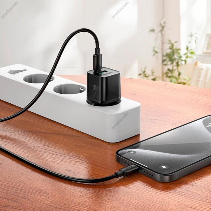 Мережевий зарядний пристрій HOCO N65 Ingenious PD charger Lightning cable 20W Black