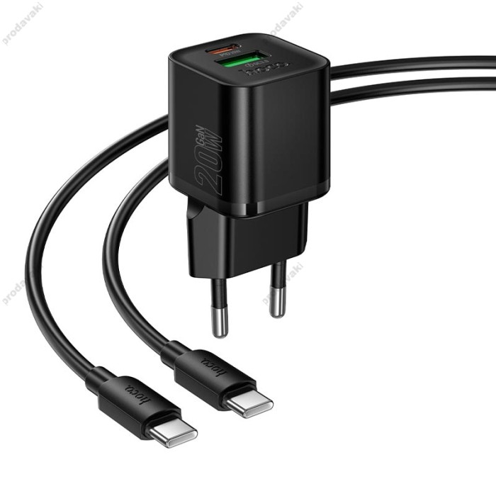 Мережевий зарядний пристрій HOCO N65 Ingenious PD charger Type-C cable 20W Black