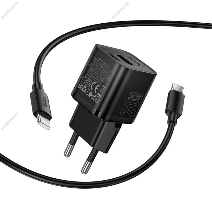 Мережевий зарядний пристрій HOCO N65 Ingenious PD charger Type-C cable 20W Black