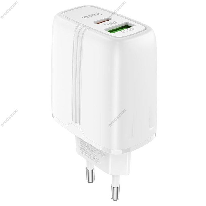 Мережевий зарядний пристрій HOCO N11 Powerful dual port charger Lightning cable 20W White
