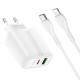 Мережевий зарядний пристрій HOCO N11 Powerful dual port charger Lightning cable 20W White