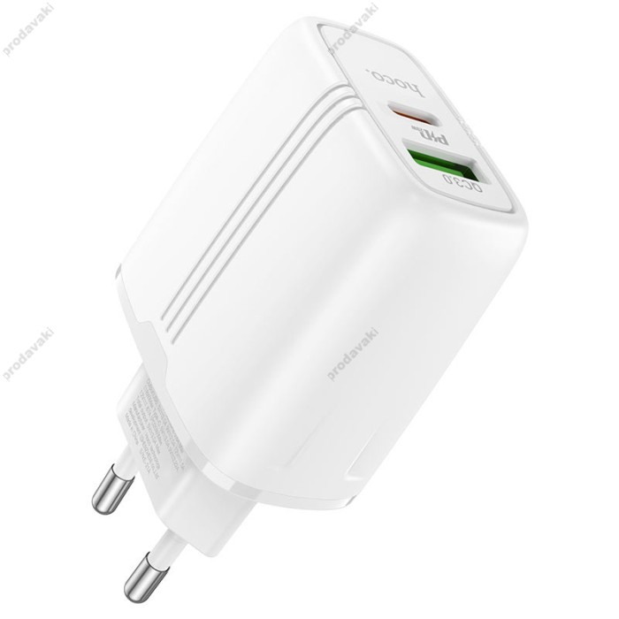 Мережевий зарядний пристрій HOCO N11 Powerful dual port charger Lightning cable 20W White
