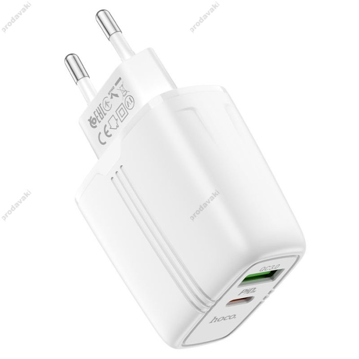Мережевий зарядний пристрій HOCO N11 Powerful dual port charger Lightning cable 20W White
