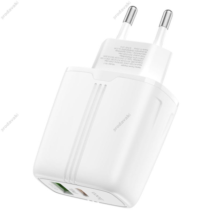 Мережевий зарядний пристрій HOCO N11 Powerful dual port charger Lightning cable 20W White