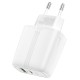 Мережевий зарядний пристрій HOCO N11 Powerful dual port charger Lightning cable 20W White