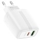 Мережевий зарядний пристрій HOCO N11 Powerful dual port charger Lightning cable 20W White