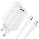 Мережевий зарядний пристрій HOCO N11 Powerful dual port charger Lightning cable 20W White