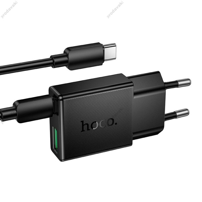 Мережевий зарядний пристрій HOCO N73 Speed PD ultra-thin charger charger Type-C cable 20W Black
