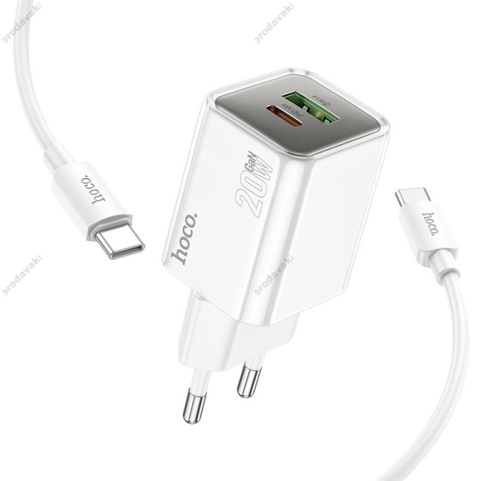 Мережевий зарядний пристрій HOCO N46 Glorious PD charger Type-C cable 20W White