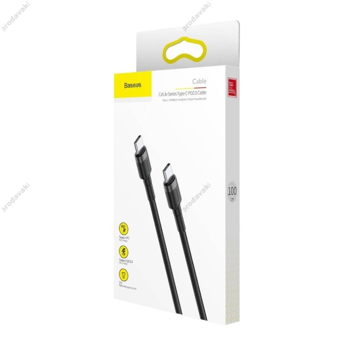Кабель Baseus Cafule Series Flash charge Data Cable Type-C to Type-C PD2.0 60W 1m Black-Grey CATKLF-GG1