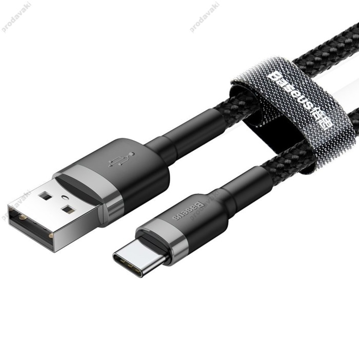 Кабель Baseus Cafule USB to Type-C 2A 2m Black-grey CATKLF-CG1