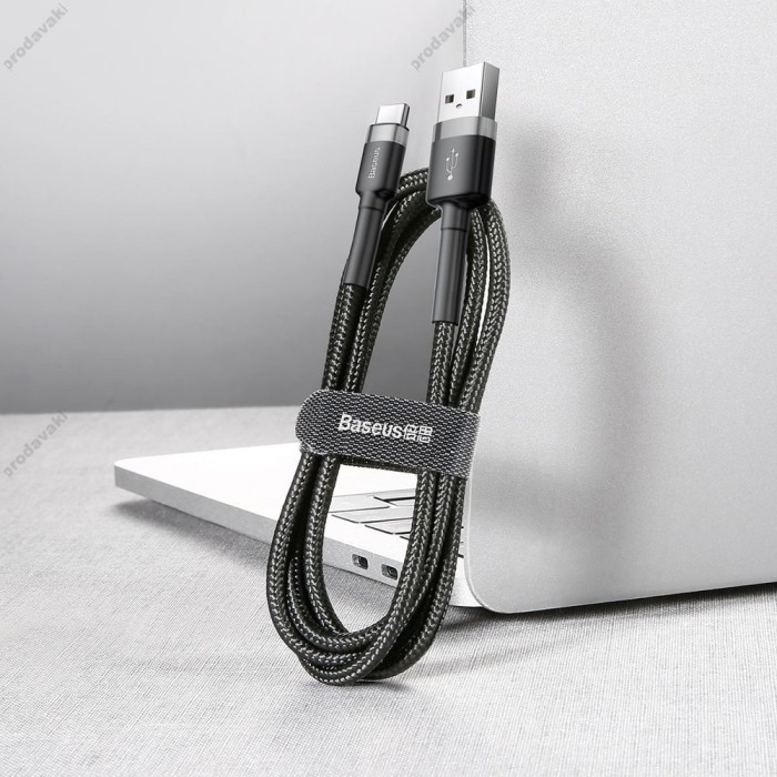 Кабель Baseus Cafule USB to Type-C 2A 2m Black-grey CATKLF-CG1
