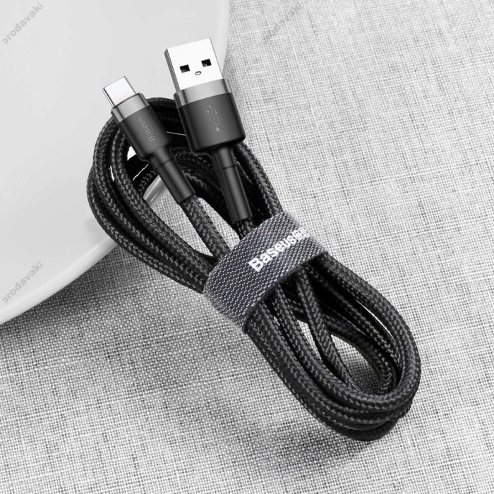 Кабель Baseus Cafule USB to Type-C 2A 2m Black-grey CATKLF-CG1