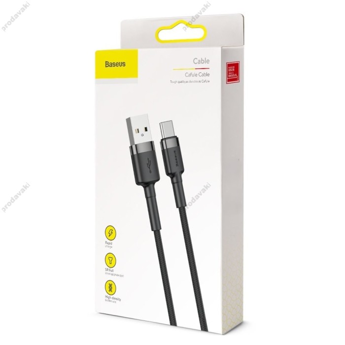 Кабель Baseus Cafule USB to Type-C 2A 2m Black-grey CATKLF-CG1