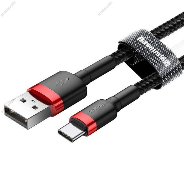 Кабель Baseus Cafule USB to Type-C 60W 3A 1m Black-red CATKLF-B91