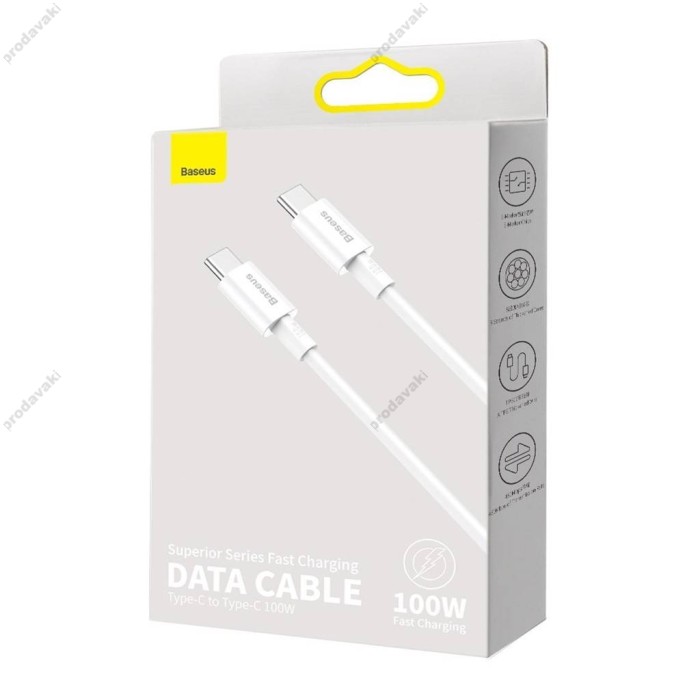 Кабель Baseus Superior Series Fast Charging Data Cable Type-C to Type-C 100W 5A 2m White CATYS-C02