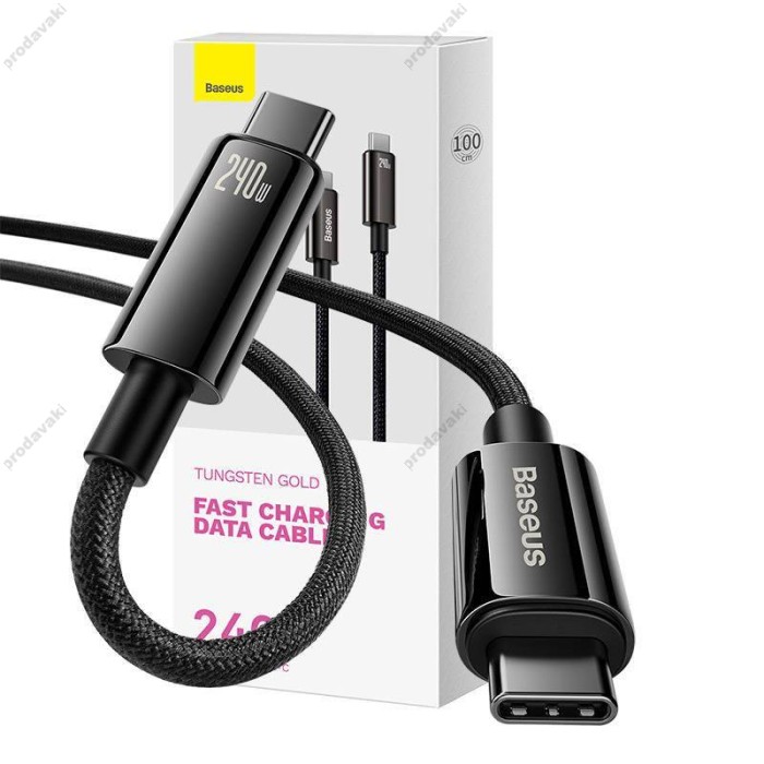 Кабель Baseus Tungsten Gold Fast Charging Type-C to Type-C 240W 5A 1m Black CAWJ040001