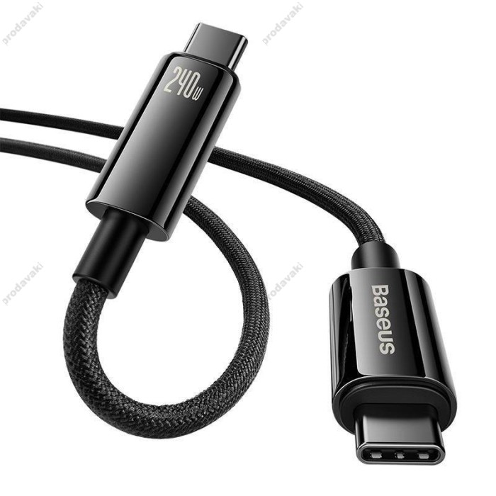 Кабель Baseus Tungsten Gold Fast Charging Type-C to Type-C 240W 5A 1m Black CAWJ040001
