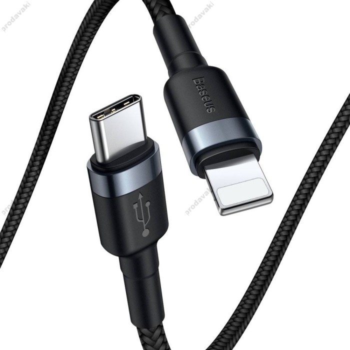 PD Кабель Baseus Cafule Cable Type-C to Lightning PD 20W 1m black-grey (CATLKLF-G1)