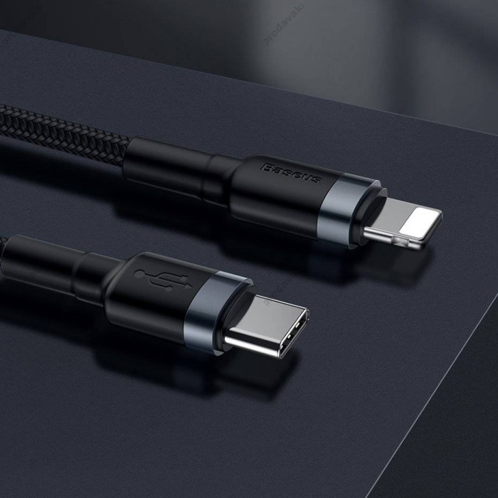 PD Кабель Baseus Cafule Cable Type-C to Lightning PD 20W 1m black-grey (CATLKLF-G1)
