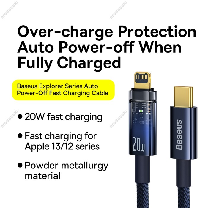 USB PD кабель Baseus Explorer Series Auto Power-Off Type-C для IP Lightning 20W 1m Blue CATS000003