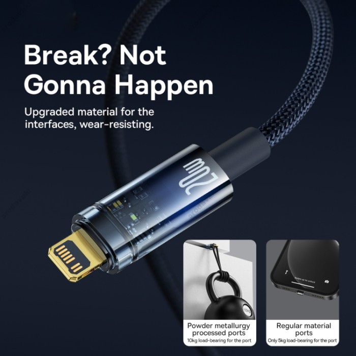 USB PD кабель Baseus Explorer Series Auto Power-Off Type-C для IP Lightning 20W 1m Blue CATS000003