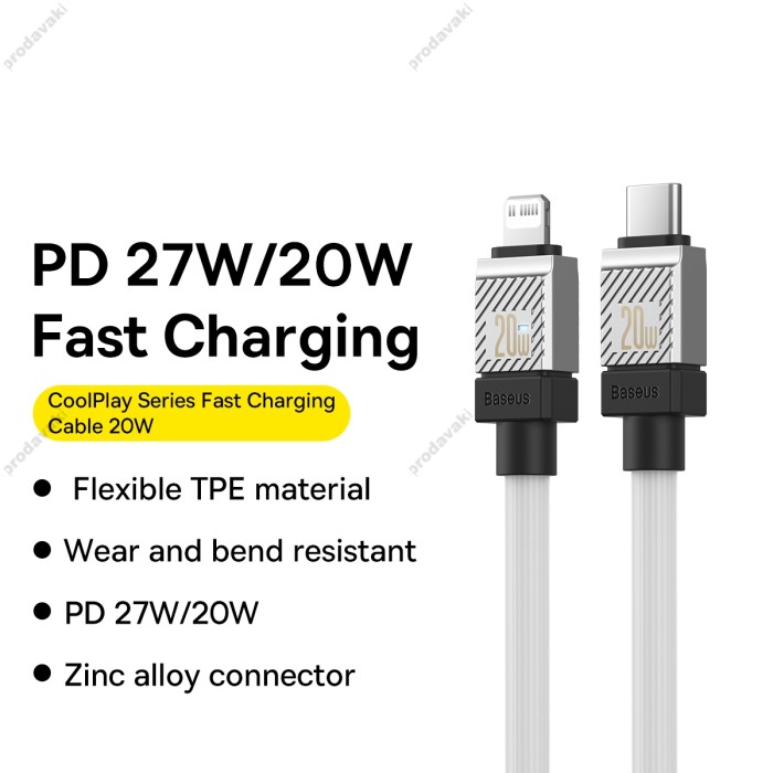 PD Кабель Baseus CoolPlay Series Fast Charging Cable Type-C to Lightning 20W 2m White CAKW000102