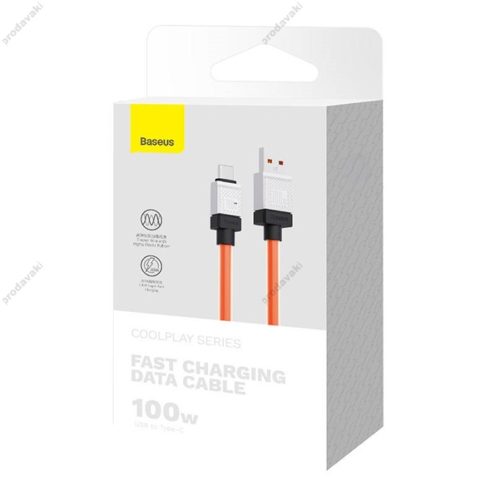 Кабель Baseus CoolPlay Series Fast Charging Cable USB to Type-C 100W 6A 2m Orange CAKW000707