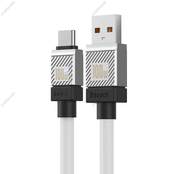 Кабель Baseus CoolPlay Series Fast Charging Cable USB to Type-C 100W 6A 2m White CAKW000702