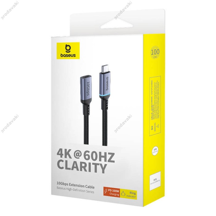 Кабель Baseus High Definition Series Extension Cable 10Gb Type-C to Type-C 100W 5A 1m Cluster Black B0063370C111-01