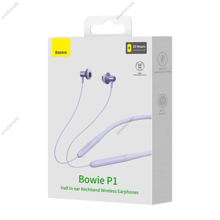 Бездротові навушники Bluetooth Baseus Bowie P1 Neckband Wireless Earphones BT 5.2 Purple NGPB000105