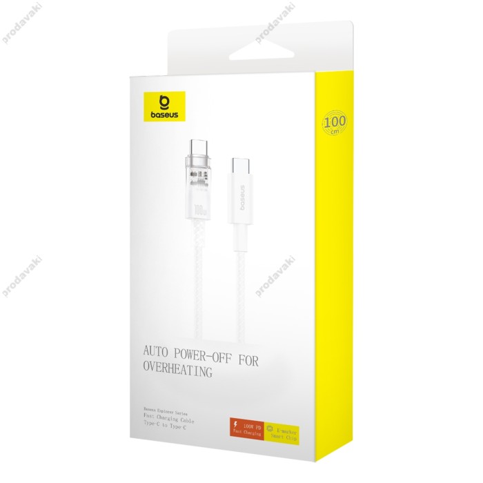 Кабель Baseus Explorer Smart Temperature Control Type-C to Type-C 100W 5A 1m White P10319703221-00