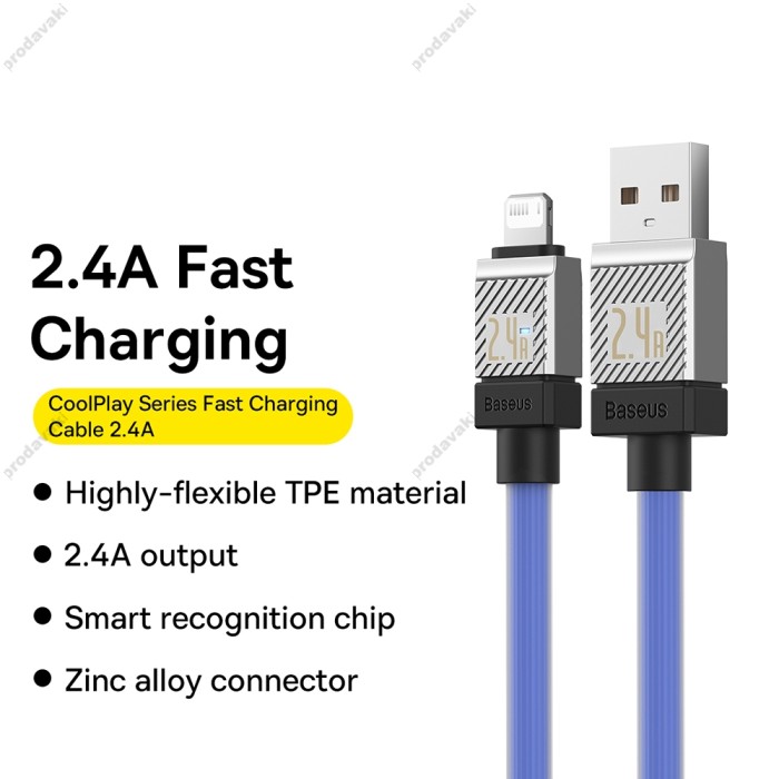 Usb кабель Baseus CoolPlay Series Fast Charging Cable USB to Lightning 2.4A 1m Blue CAKW000403