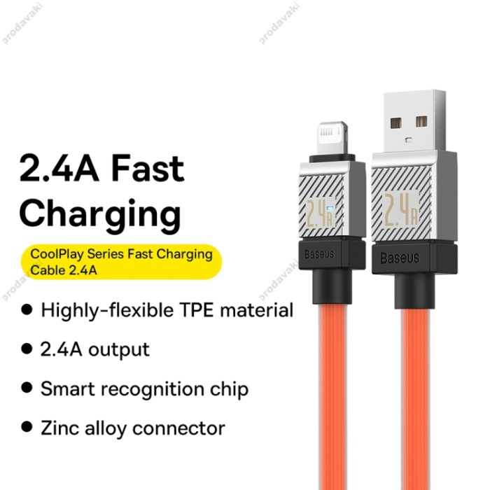 Usb кабель Baseus CoolPlay Series Fast Charging Cable USB to Lightning 2.4A 1m Orange CAKW000407
