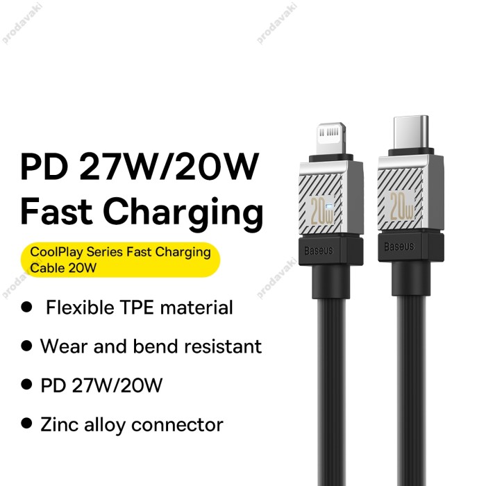 PD Кабель Baseus CoolPlay Series Fast Charging Cable Type-C to Lightning 20W 1m Black CAKW000001
