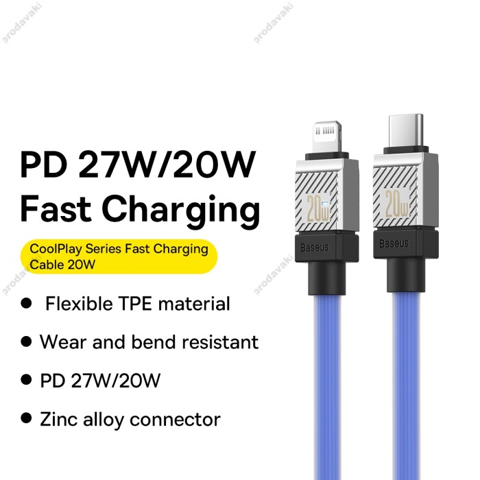 PD Кабель Baseus CoolPlay Series Fast Charging Cable Type-C to Lightning 20W 1m Blue CAKW000003