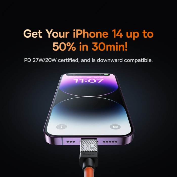 PD Кабель Baseus CoolPlay Series Fast Charging Cable Type-C to Lightning 20W 2m Orange CAKW000107
