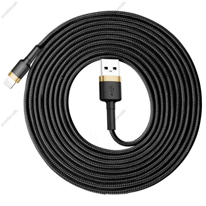 USB кабель Baseus Cafule для Ligthning 2A / 3m Black-gold CALKLF-RV1