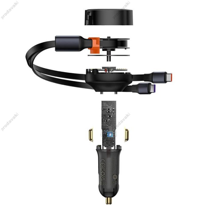 Автомобільний зарядний пристрій Baseus Enjoyment Retractable 2in1 Car Charger C+C 33W Black C00035500111-00
