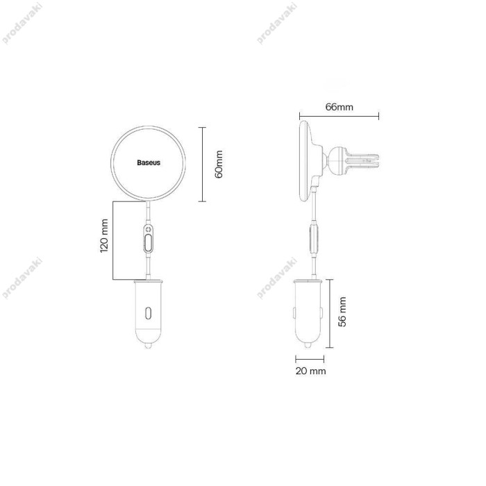 Автомобільний тримач із бездротовою зарядкою Baseus CW01 Magnetic Wireless 15W (+АЗУ Type-c 25W) Black C40141000111-00