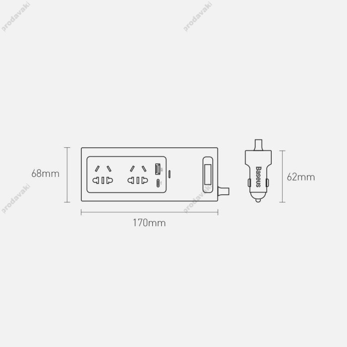 Автомобільний інвертор Baseus IGBT In-car Inverter 150W (220V CN/EU) Black CRNBQ-A01