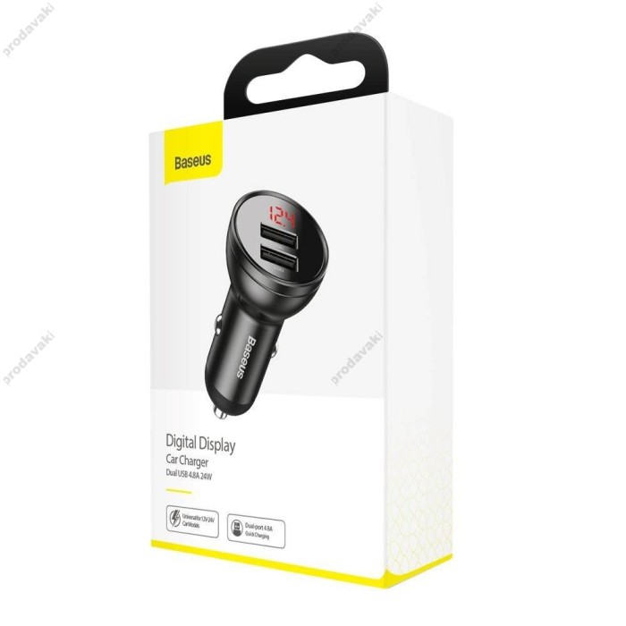 Автомобільний зарядний пристрій Baseus Digital Display Dual USB 24W Black CCBX-0G