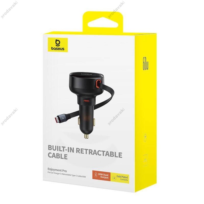 Автомобільний зарядний пристрій Baseus Enjoyment Pro Car Charger Type-C Cable 60W Cluster Black C00057802111-01