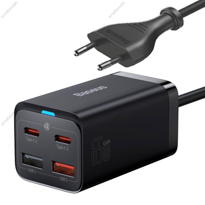 Мережевий зарядний пристрій Baseus GaN3 Pro Desktop Fast Charger 2C+2U 65W EU Cable Type-CtoType-C 100W 1m Black CCGP040101