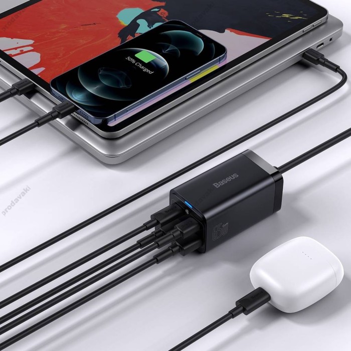 Мережевий зарядний пристрій Baseus GaN3 Pro Desktop Fast Charger 2C+2U 65W EU Cable Type-CtoType-C 100W 1m Black CCGP040101